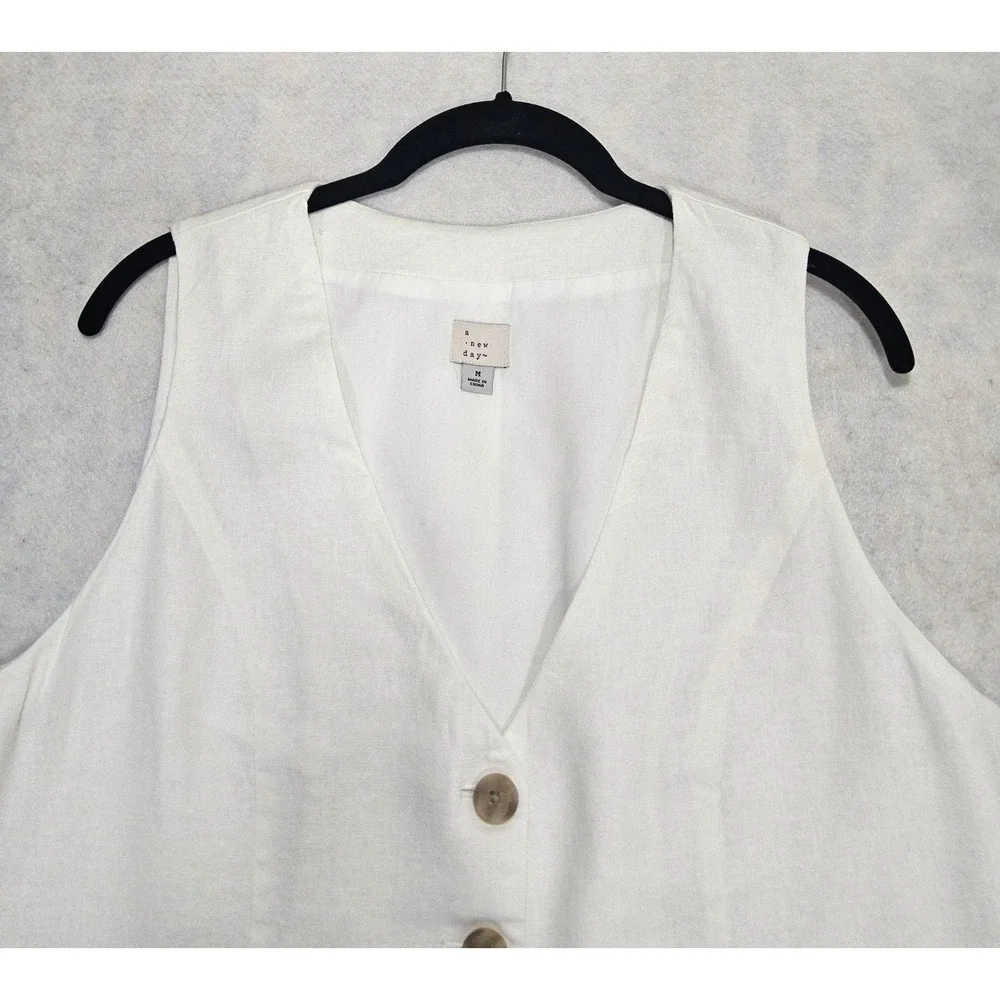 A New Day Linen Vest Women M 10 Edwardian Light Academia Collegecore White Top - Picture 3 of 7